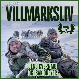 Jens Kvernmo og Isak Dreyer på Grønland. Ligger for en kobbel hunder i snøen.