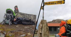 NORGE PÅ LANGS: Mari Cathrine Karlsen (@turmedmari) har gått Norge på langs. Illustrasjonsfoto. Lindesnes og et turbilde av sliten turgåer.